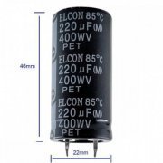 Capacitor Eletrolitico ELCON 220UF 400WV 85º tamanho 46mm x 22mm