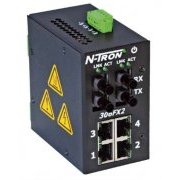 N-Tron Switch Optico Indústrial 15KM 1310nm ST Singlemode FC (4x RJ45 Ethernet 10/100Mbps / 2x 100BaseFX Ports ST) Utiliza Fonte DIN 24
