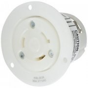 Tomada HUBBELL NEMA L7-30R 30A 277V AC Twist-Lock, Industrial, Flanged Receptacle, 2-Pole 3-Wire Grounding, Screw Terminal, White