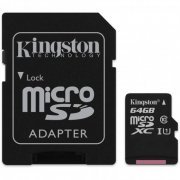 Cartão de Memória Kingston 64GB MicroSD XC I, Classe 10, 45MB/s, com Adaptador SD