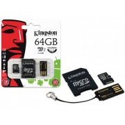 Cartão de Memoria Kingston MicroSD 64GB Classe 10 MultiKit SDHC + Adaptador SD + Adaptador USB