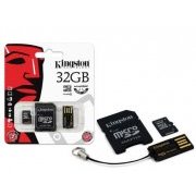 Cartão de Memória MicroSD Kingston 32GB Acompanha Adaptador SD e Leitor de Cartão USB Preto