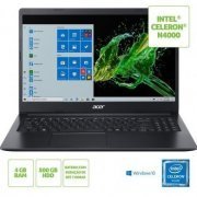Acer Notebook Celeron N4000 Dual Core 1.10GHz 4GB DDR4 HD 500GB Tela 15.6 1366x768px Windows 10 Home