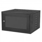 Raker mini rack 6U 450mm 19 polegadas cor preto, porta com visor de acrílico fumê, laterais e fundo removíveis