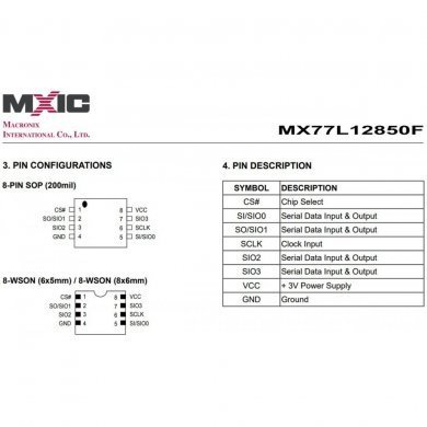 Memoria Flash MX77L12850FZ4I40 128MBIT 3V SPI QUAD