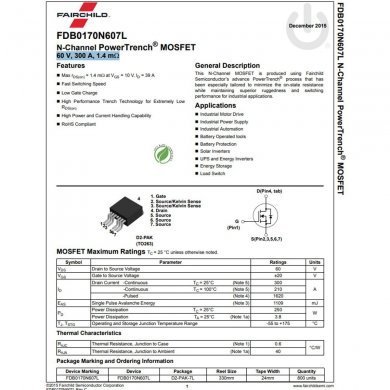 07005-04710000 Transistor Mosfet FDB0170N607L NCH 60V 300A TO263