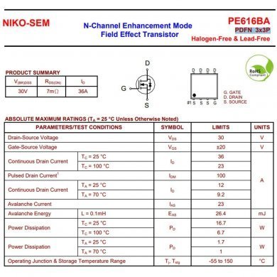 07005-A0570000 5x Mosfet N-CH PEA16BA 30V 36A G4 UUB 9A1205 PDFN 3x3P