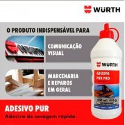 WURTH ADESIVO PUR PRO 500ml 455g O Adesivo PUR pro é uma cola monocomponente à base de poliuretano reativo, de