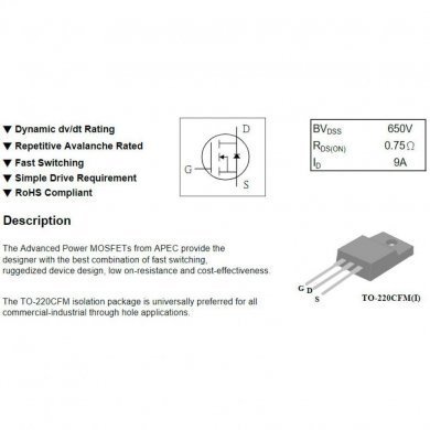 Mosfet Canal N 650V 9A TO-220