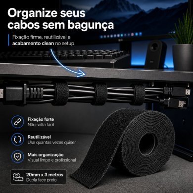 10040-520 Velcro dupla face 20mm x 3 metros preto