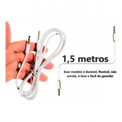 Cabo auxiliar P2 para P2 reforçado branco 1,5m