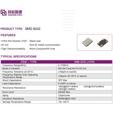 12010310-002 5x Cristal Oscilador 100Mhz JY25H SMD 5032 4 terminais