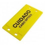 Plaqueta Cuidado Cabo Optico Relevo 9x4cm Placa identificacao e advertencia para cabos cordoes e acessorios op