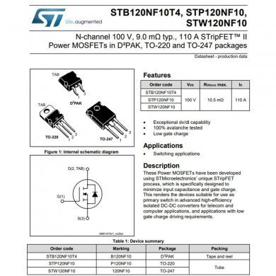 15060211002 5x Mosfet B120NF10 STB120NF10 N-Ch 100V 120A D2PAK-3