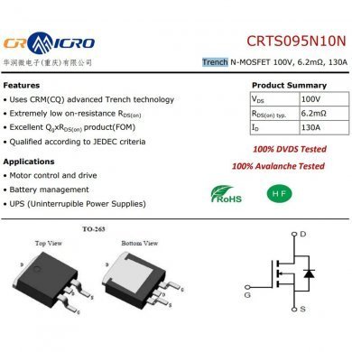 15060211-002 5x Trench Mosfet CRTS095N10N N-CH 100A 130A TO-263