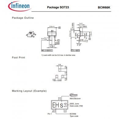 15060395-003 20x Transistor BCW66KG BCW66KGE6327 NPN 45V 0.8A 170MHz