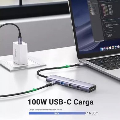 15495 Ugreen Hub USB-C 5 em 1 1x USB 3.0 1x HDMI 4K 30Hz
