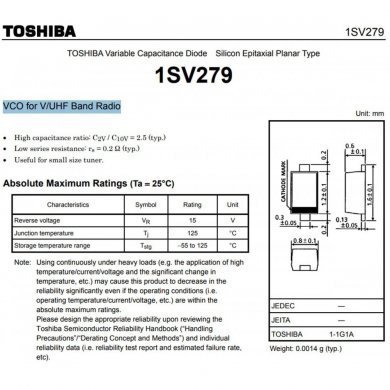 1SV279 10x Diodo varicap capacitancia variavel 16PF VCO VHF/UHF
