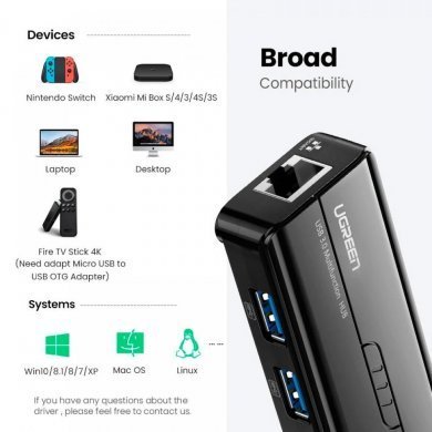 Ugreen hub USB 3.0A adaptador RJ45 para MI Box S