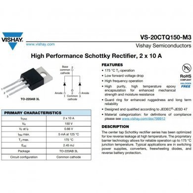 20CTQ150 5x Diodo Retificador Schottky 150V 2x 10A TO-220AB