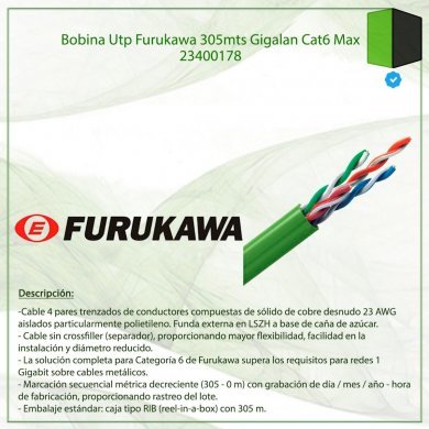 23400178 Furukawa CABO CAT6 GIGALAN MAX GREEN 305m
