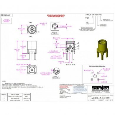 25-002AK-R Conector RF MMCX Straight PCB Jack Extra height