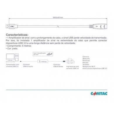COMTAC Cabo Extensor Amplificador USB 3.0