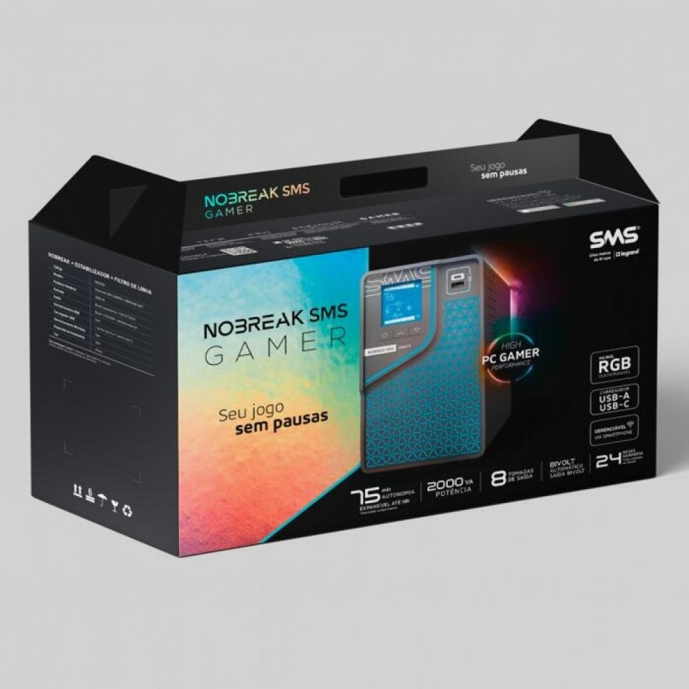 29601 SMS Nobreak 2000VA Senoidal Wifi RGB Entrada Bivolt 29601 SMS Nobreak 2000VA Senoidal Wifi RGB Entrada Bivolt