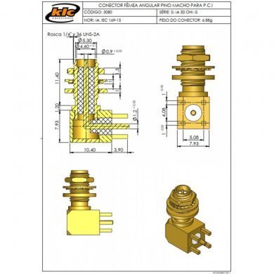 3080 Conector SMA femea angular painel PCI pino macho