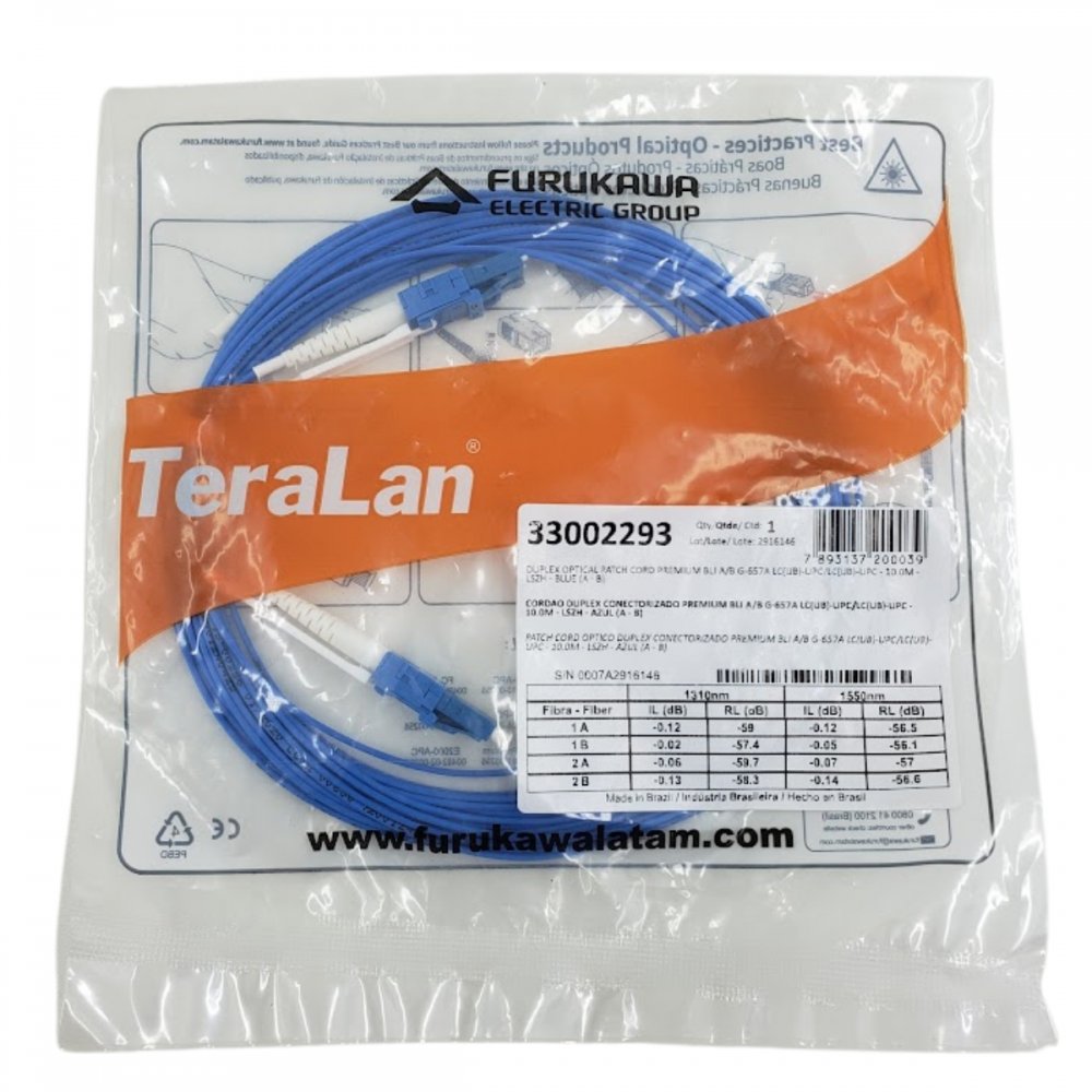 33002293 Furukawa cordão optico Simplex 2FO LC/LC LSZH 10m