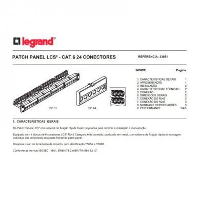 33561 Legrand Patch Panel 24 Portas CAT6 LCS2