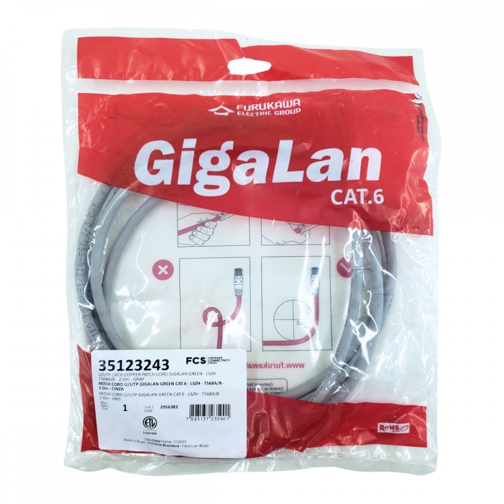 35123243 Furukawa Patch Cord Gigalan Green LSZH CAT.6 CZ 2m