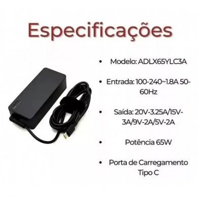 45N0321 Fonte carregador notebook USB-C 3.1 65W