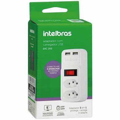 4824400 Intelbras adaptador EAC 202 2 tomadas 10A + 2 USB 5V 2.1A
