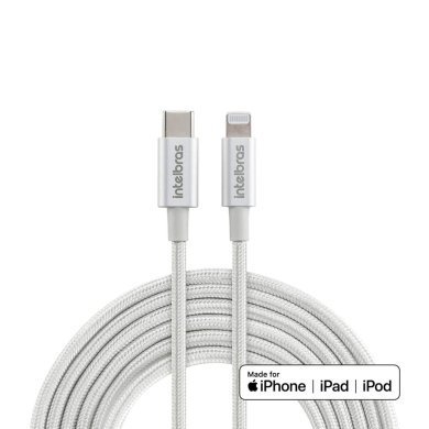 4830070 Intelbras cabo USB-C para Lightning MFI branco nylon 1.5m