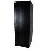 RACK PISO CARTHOMS 44U 670MM PRETO NEW POLIRACK 19 POLEGADAS COM PORTAS FRONTAL E TRASEIRA PERFURADAS - PRETO
