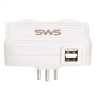 62333 CARREGADOR SMS 2 USB + 2 TOMADAS BRANCO