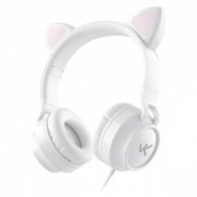 Vinik Headset KITTY EAR com Orelhas de Gato Branco P3 1.2 metros com microfone no cabo
