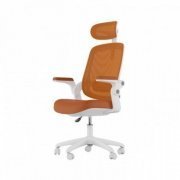 Cadeira Elements Astra Ergonômica Laranja e Branca encosto em mesh e assento espuma revestida, suporta até 100