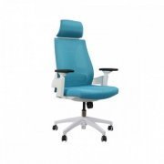 Cadeira Elements Helene Special Branca e Azul encosto em mesh e assento espuma revestida, suporta até 120kg