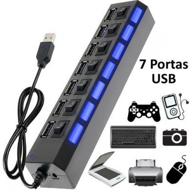 Hub USB 7 portas 2.0 com Chave de Energia