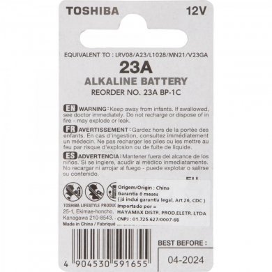 75265 Toshiba pilha alcalina 12V 23A 1 unidade 0% de mercúrio