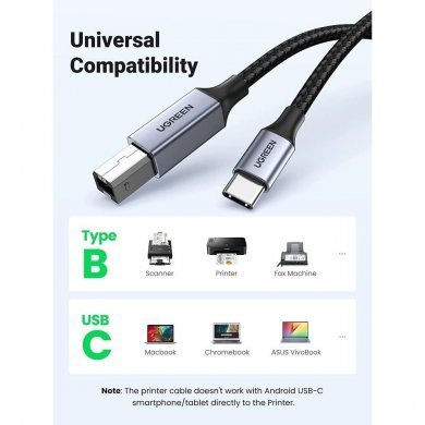80807 Ugreen cabo de impressora USB-C para USB-B 2.0