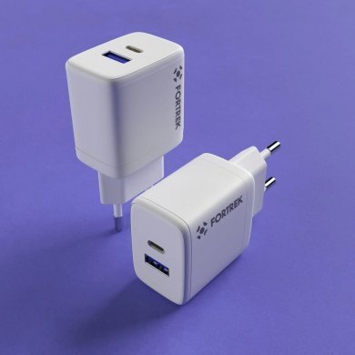 82661 Fortrek carregador Dual USB-A USB-C fast charger 20W branco