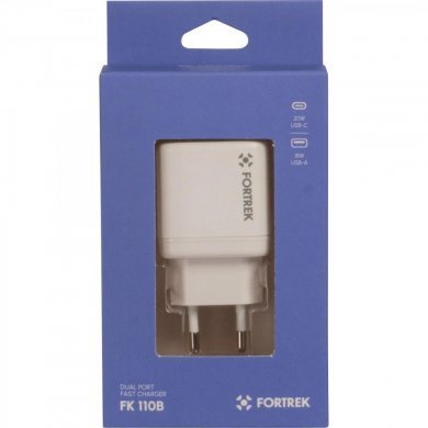 82661 Fortrek carregador Dual USB-A USB-C fast charger 20W branco