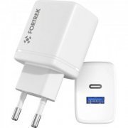 Fortrek carregador Dual USB-A USB-C fast charger 20W branco 5V 3A/9V 2.2A/ 12V 1.67A