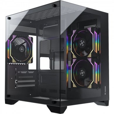 83456 Fortrek gabinete Clarity M-ATX frontal em vidro preto