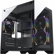 Fortrek gabinete Clarity M-ATX frontal em vidro preto tipo aquário, topo com 2x USB 2.0, 1x USB 3.0, P2 microf