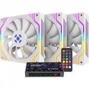 Fortrek kit 3 cooler Frosty White Edition ARGB 120mm com controladora, 5V 3pin e PWM 4pin