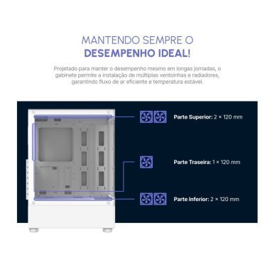 86947 Fortrek gabinete Crystal mid tower ATX branco